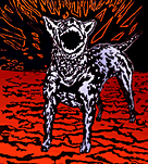 lino block, pit bull